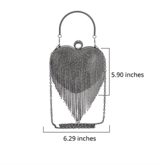 Heart Shape Austrian Crystal Clutch With Removable Shoulder Strap(Blk or silver) - Picture 3 of 16